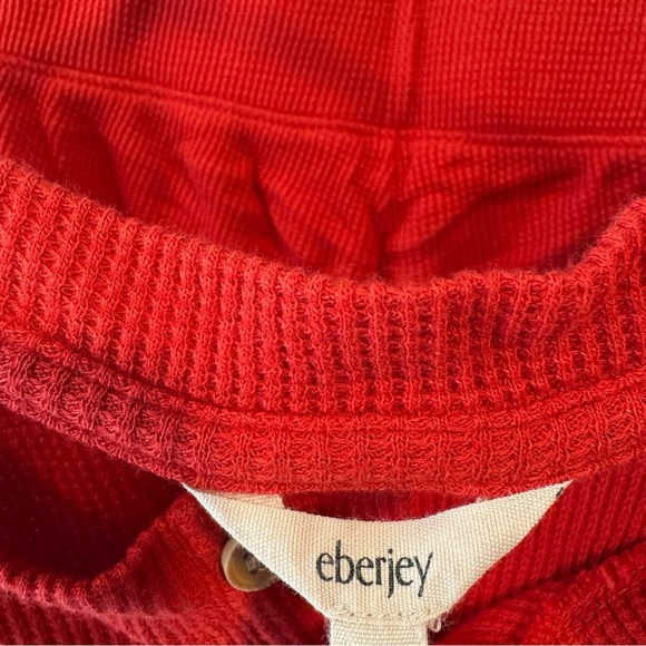 Eberjey Cozy Waffle Henley Short Sleeve Long PJ Set Red Medium Pajamas - Picture 7 of 11